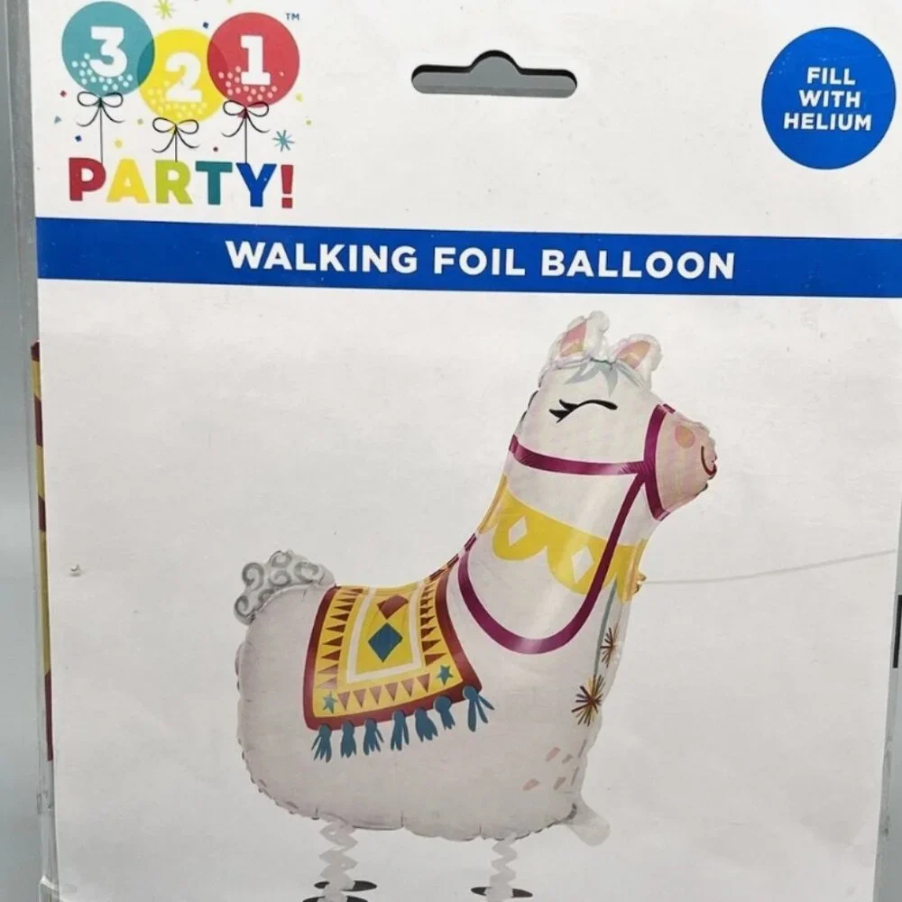 3-2-1PARTY WALKING LLAMA FOIL MYLAR HELIUM BALLON 29''H- with RIBBON PARTY DECOR